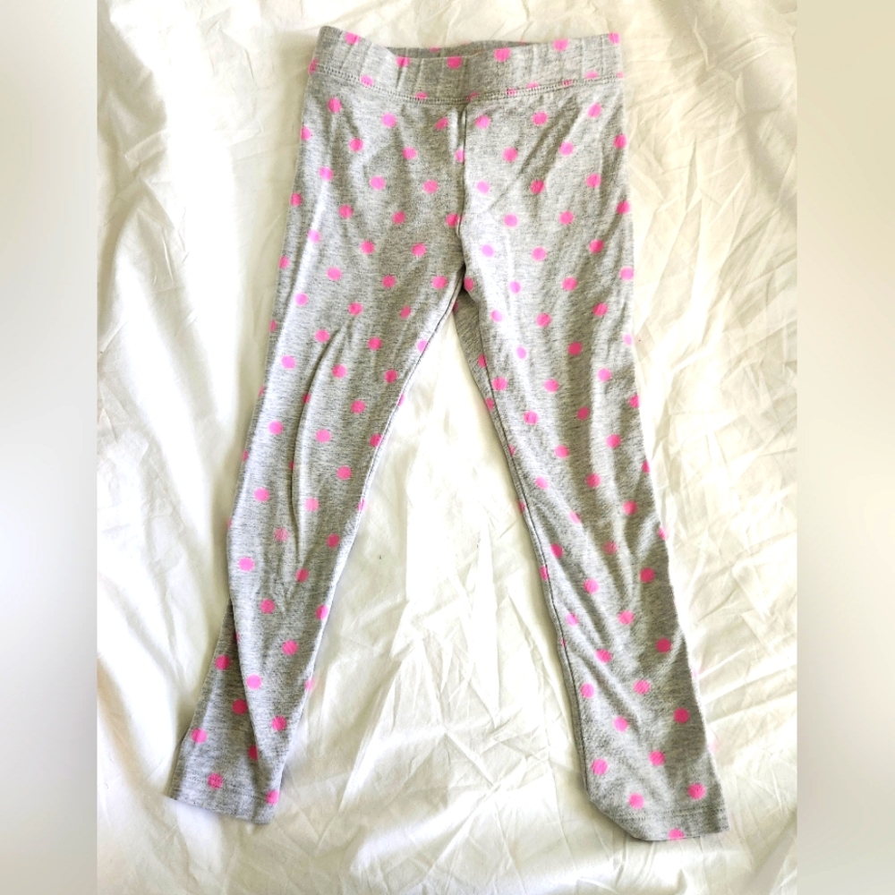 Crewcuts girls leggings, gray with pink polka dots, size 5